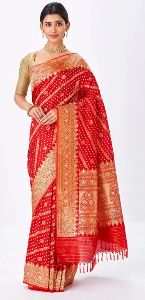 Red Handwoven Banarasi Silk Saree With Diagonal Floral