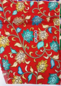 Red Position Print Embroidered Dola Silk Fabric