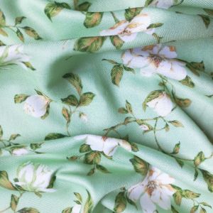 Teal green Floral PolyPashmina Printed fabric