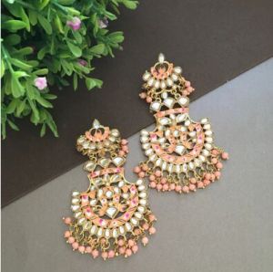 Golden Kundan Enamel Drop Earring