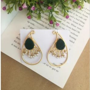 Tear drop Shaped Stone-Studded Drop Earrings