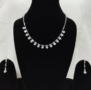 Rhodium-Plated Stone-Studded Necklace & Earrings Set