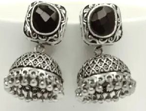 Stylish Antique Silver Traditional JhumkI with Stones Studs