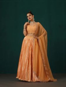 Peach Pleated Woman Lehenga Set