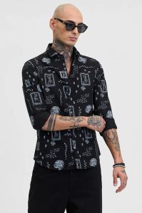 BLACK PRINTED Mens SLIM FIT SHIRT