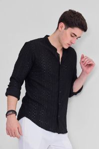 BLACK SELF-DESIGN Mens SHIRT