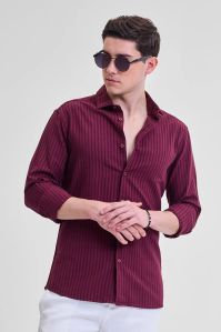 BURGUNDY STRIPES Mens SLIM FIT SHIRT