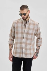 LIGHT BROWN CHECKS Mens SLIM FIT SHIRT