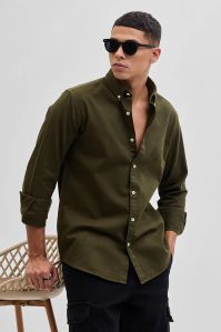 OLIVE SOLID TWILL Mens SHIRT