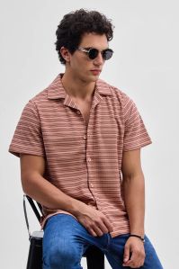 peach textured mens striped shirt