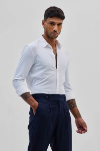 WHITE STRETCHABLE PIQUE Mens SHIRT