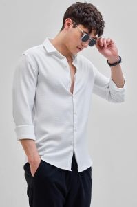 WHITE TEXTURED Mens SHIRT