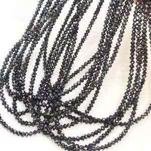 NATURAL BLACK DIAMOND FACETED RONDELLE BEADS STRAND