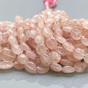 NATURAL MORGANITE SMOOTH OVAL GEMSTONE BEADS STRAND