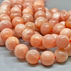 NATURAL SUN STONE SMOOTH ROUND GEMSTONE BEADS STRAND