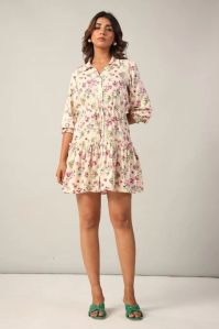 RAYON DITSY FLORAL COLLAR SHORT DRESS