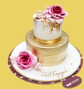 Just Engaged Gold Wedding Cake