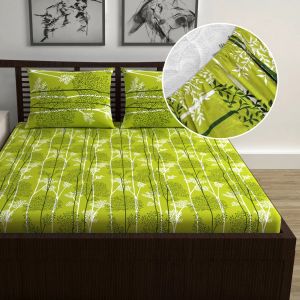 Green Elastic Fitted Double Bed Bedsheet