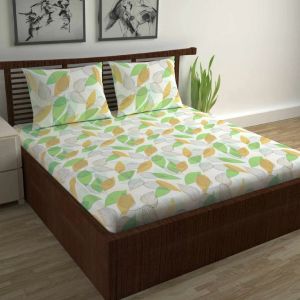 Green Leaf Floral Print Double Bed Bedsheet