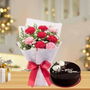Christmas Floral Arrangement & Chocolate Cake