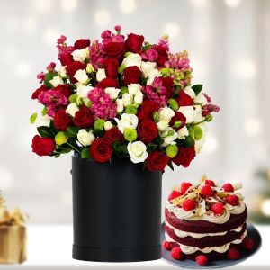 elegant red velvet cake floral bouquet combo gift