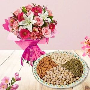 Mix Flower Bouquet With Dry Fruits