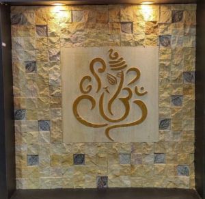 2D Ganesha Yellow Stone Wall Mural