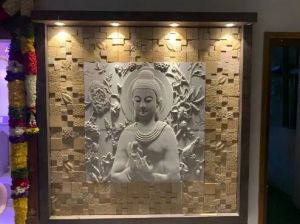 buddha leaf bird stone wall mural