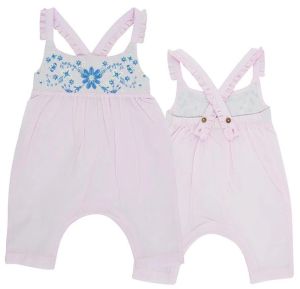 Soft Pink Baby Girl Sunsuit with Embroidery