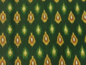 Dark Green Yellow Abstract Handloom Cotton Ikat Fabric