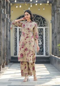 Womens Cotton Foil Print Kurta Pant Set