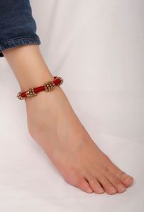 Gold Beads Red Thread Anklet for Women