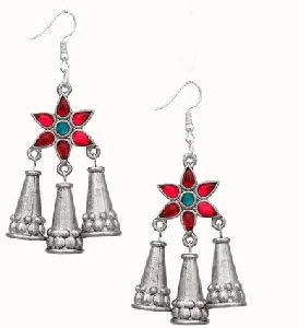 Pink-Green German Silver Afghan Women Earrings
