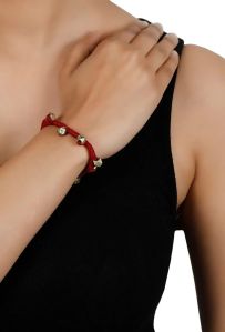 Red Embellishments German Silver Thread Bracelet for Women