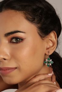 Verde Petal Celestial Silver Hook Earrings For Women