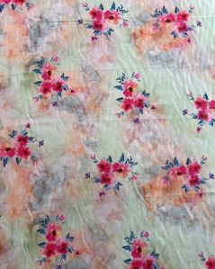 Multi Colour Floral Printed Cotton Linen Fabric