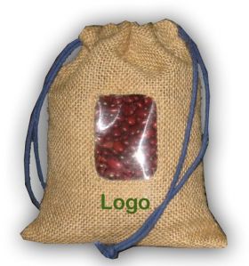 Jute Drawstring Bags with Pvt Window 1111