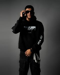 Mens Cannac Black Printed Oversized Hoodie