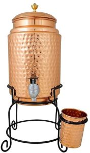 Copper Water Dispenser with Stand and 2 Glasses Copper Water Tank