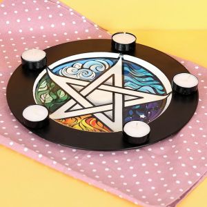 Iron Plate with 5 tealight Holder with Pentacle Sign Inside