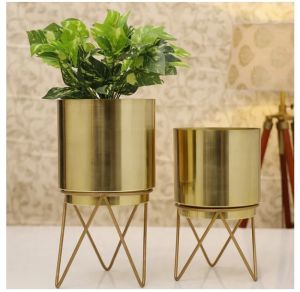 Gold metal planter with stand