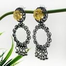 ELEGANT SILVER OXIDIZED DANGLE AND DROP EARRINGS WITH YELLOW FLOWER