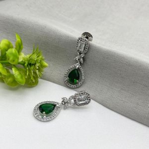 EMERALD AND CZ SILVER-PLATED DROP EARRINGS