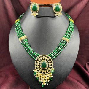 GREEN GOLD PLATED NECKLACE AND EARRINGS JEWELRY SET