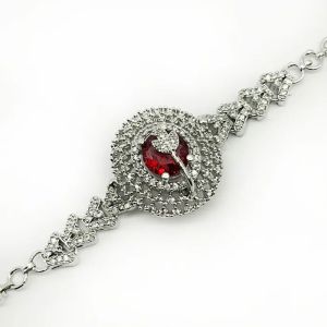 SILVER-PLATED WOMEN'S BRACELET WITH RED GARNET AND AMERICAN DIAMOND STONE