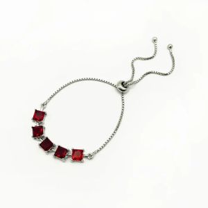 LUXURIOUS SILVER RED GARNET ADJUSTABLE BOLO BRACELET