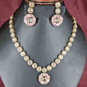 ROSE QUARTZ & ZIRCON SILVER PLATED JEWELRY SET