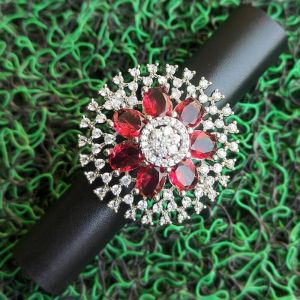 SILVER-PLATED ADJUSTABLE RING WITH RUBY STONE