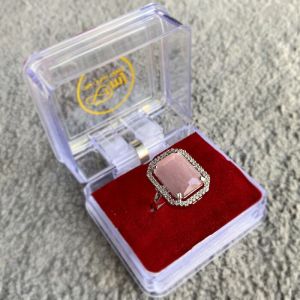 SYNTHETIC ROSE QUARTZ & CZ STONES SILVER-PLATED BRASS RING