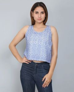 Blue Self-Design Lace Women Top